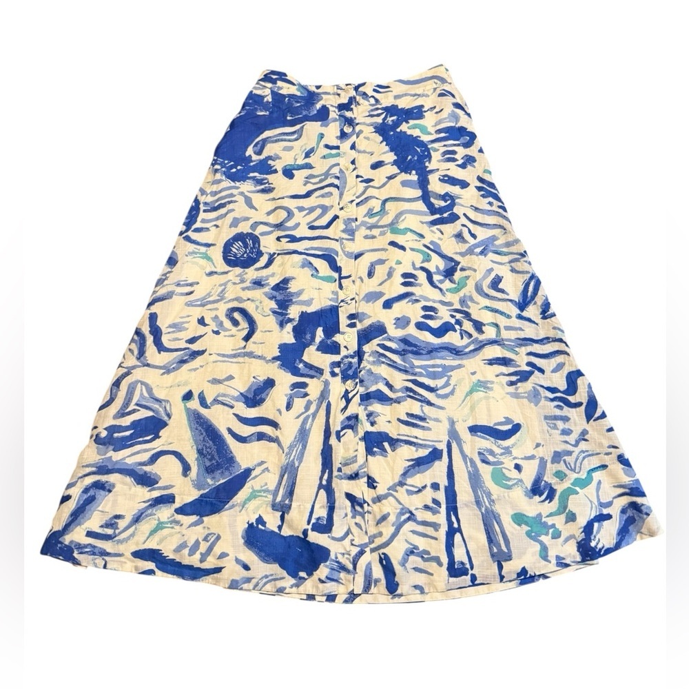 Anthropologie Maeve A-Line Printed Maxi Skirt SIZE 12  Blue Abstract - Picture 5 of 12